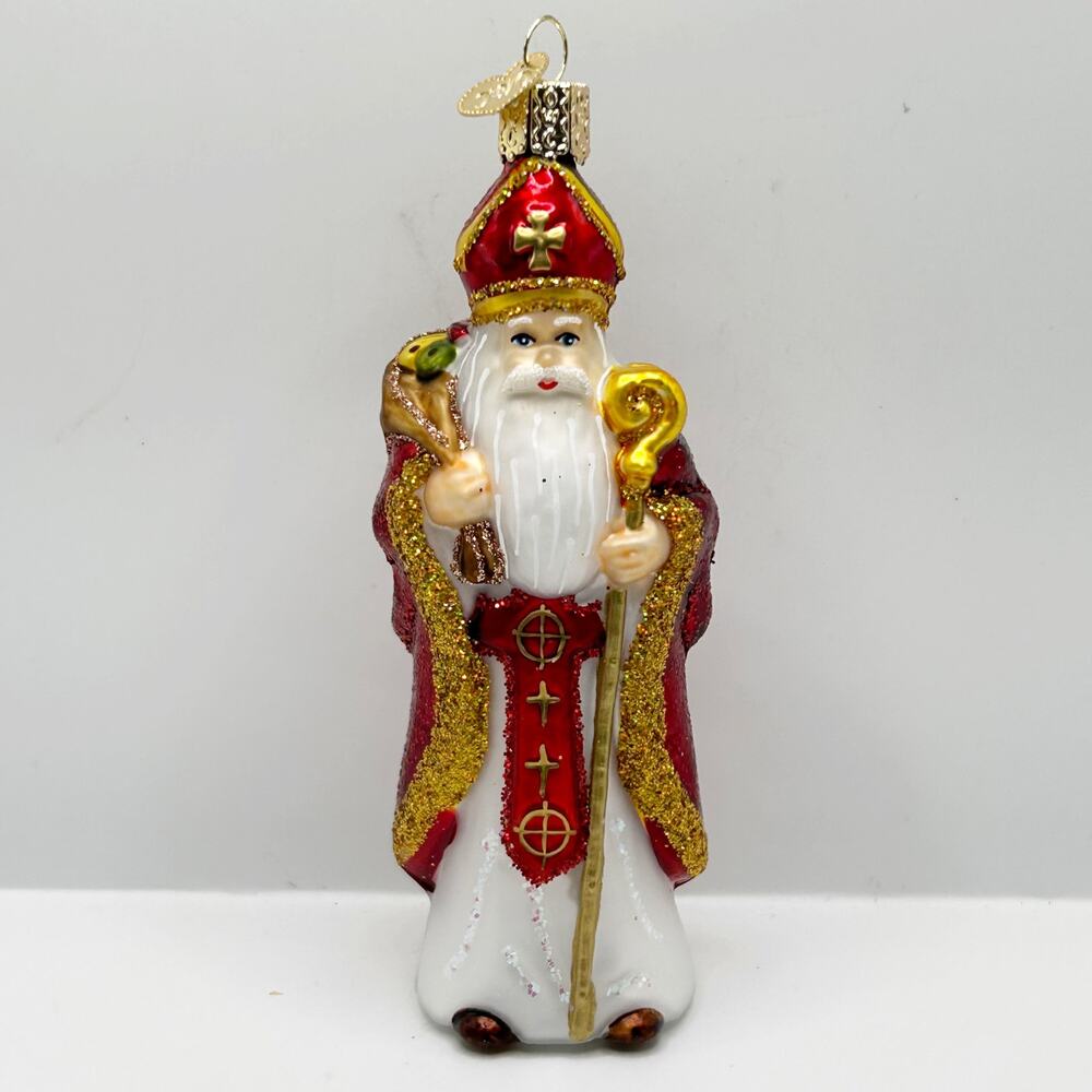 Old World Christmas St. Nicholas Blown Glass & Glitter Christmas Ornament EUC